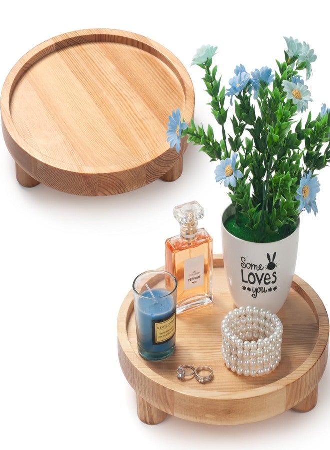 DEAMACE 2 Pcs Wood Riser for Display, Round Wooden Tray Decor, Farmhouse Pedestal Stand, Decorative Riser Tray for Kitchen or Bathroom Counter, Natural - Image 3